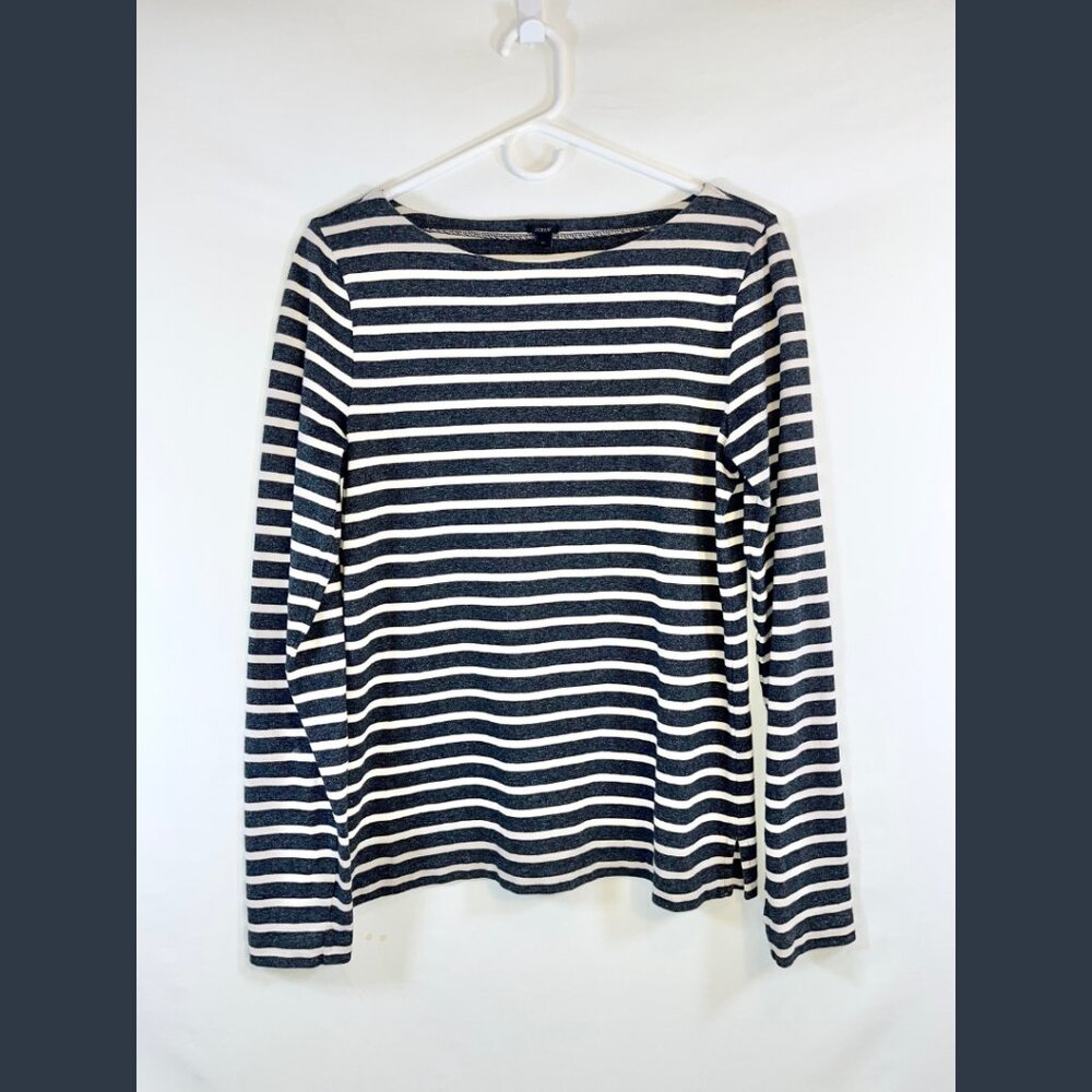 J.Crew Grey and White Striped Long Sleeve Cotton Top - Size 8